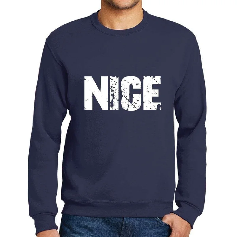 Exquisite Tailoring Men's Printed Graphic Sweatshirt Popular Words NICE French Navy