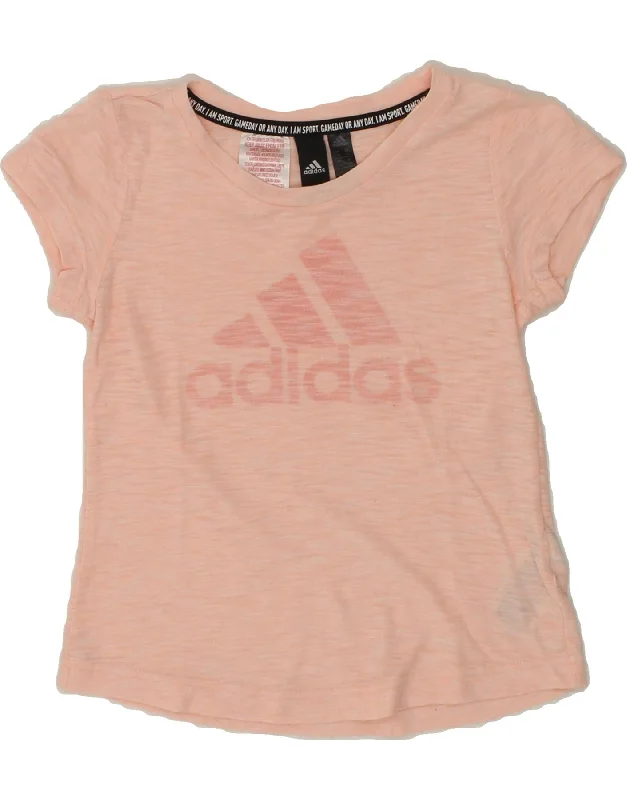 Soft Style ADIDAS Girls Graphic T-Shirt Top 7-8 Years Pink Flecked Polyester