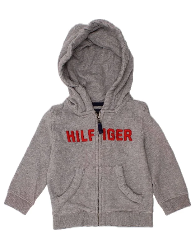 Warm And Comfortable TOMMY HILFIGER Boys Graphic Zip Hoodie Sweater 2-3 Years 2XS Grey