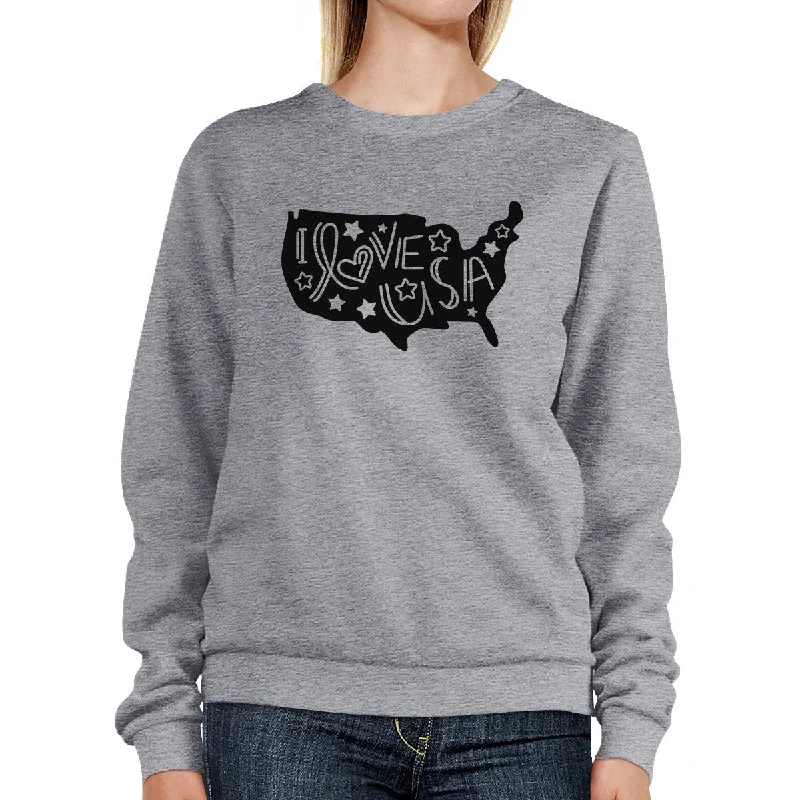 Light Comfort I Love USA Unisex Grey Pullover Sweatshirt Cute 4th Of July Top