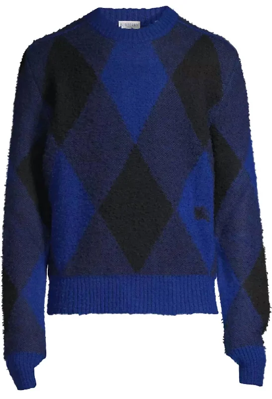 Playful Style Men's Argyle Check Ekd Wool Pullover Sweater In Blue