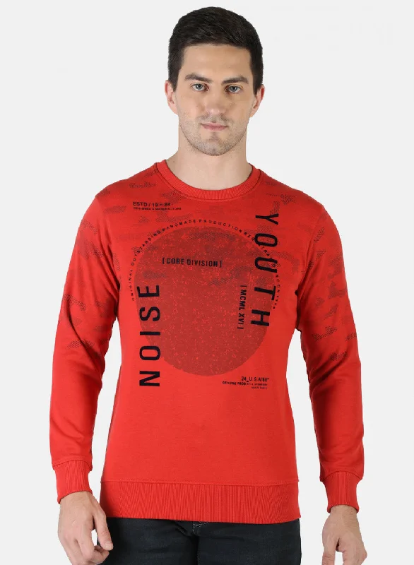 Cozy Vibes Men Orange Printed Sweatshirt