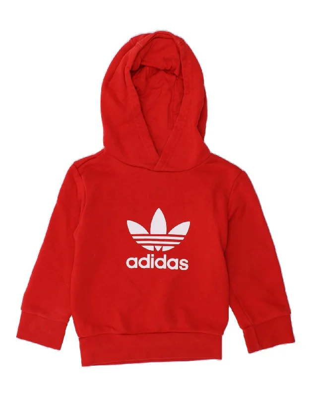 Outdoor Trend ADIDAS Boys Graphic Hoodie Jumper 2-3 Years Red Cotton