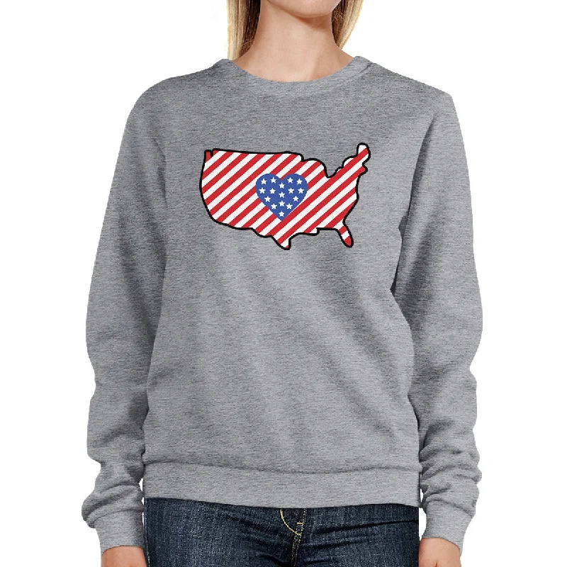 Urban Chic Heart USA Map With American Flag Unisex Gray Pullover Sweatshirt