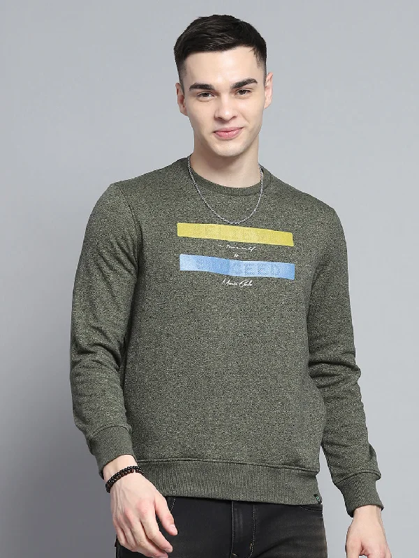 Daily Comfort Men Green Printed Round Neck Full Sleeve Sweatshirt