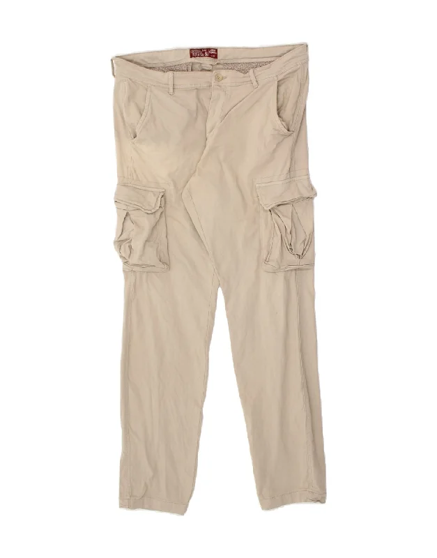 Relaxed Style OVS Mens Slim Cargo Trousers IT 54 2XL W38 L32 Beige Cotton
