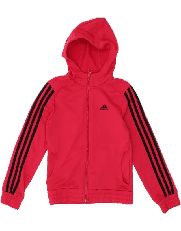 Classic And Versatile ADIDAS Girls Graphic Zip Hoodie Sweater 9-10 Years Pink Polyester