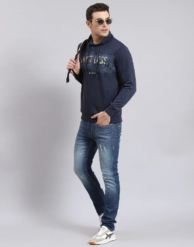 Easy Fashion Men Blue Printed F Neck Full Sleeve Sweatshirt