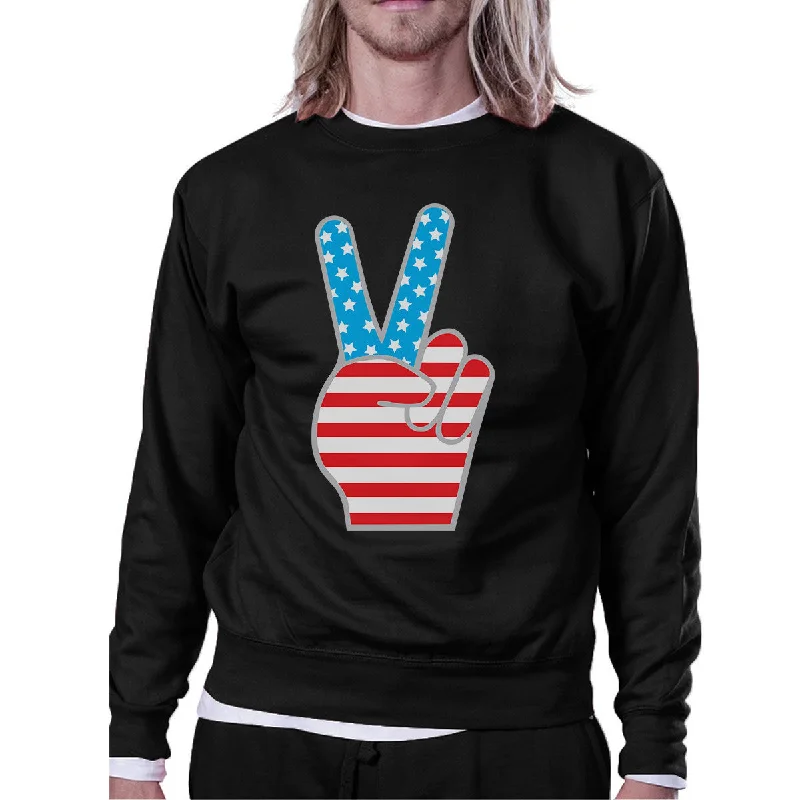 Breathable Comfort Peace Sign American Flag Sweatshirt Pullover Fleece Unisex Grey