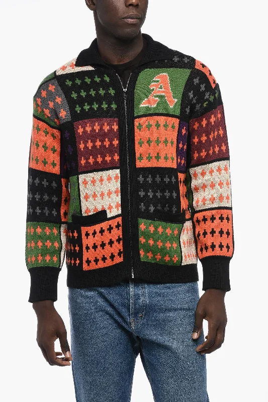 Celebrity Style Awake New York Patterned Sweater with Zip Closure
