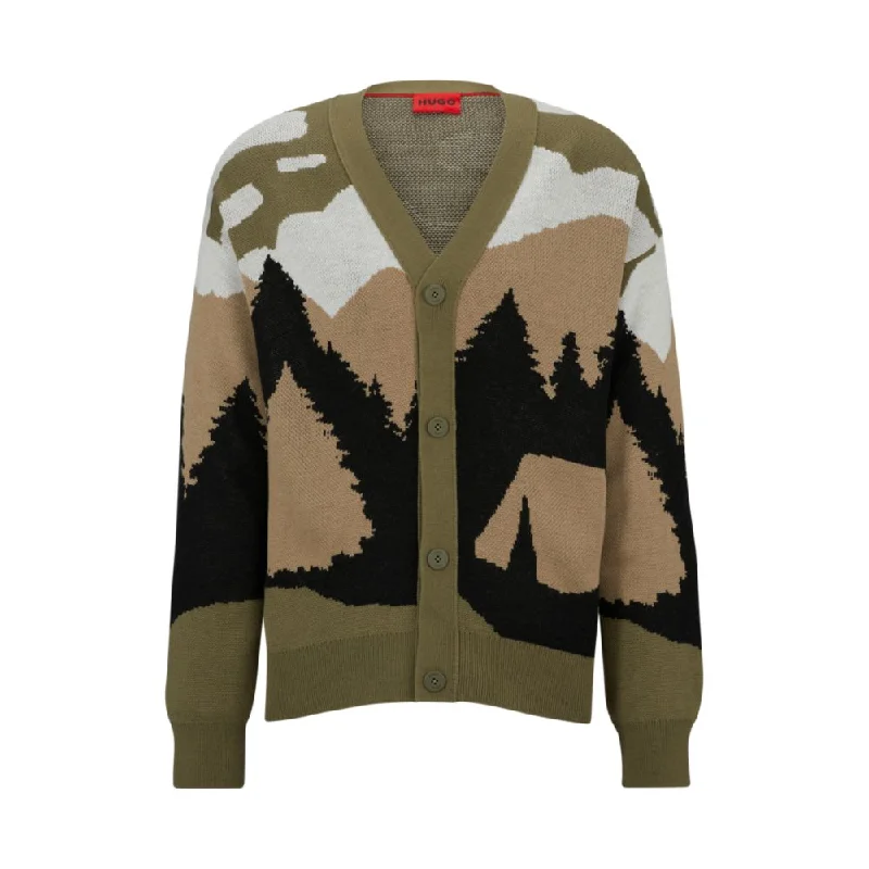 Cozy Lounge Wear Oversized-fit cardigan with camping-inspired artwork