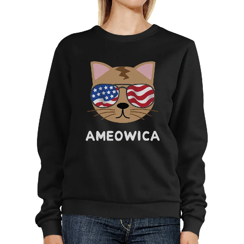 Easy-to-Wear Ameowica Unisex Black Funny Design Sweatshirt Gift For Cat Lovers