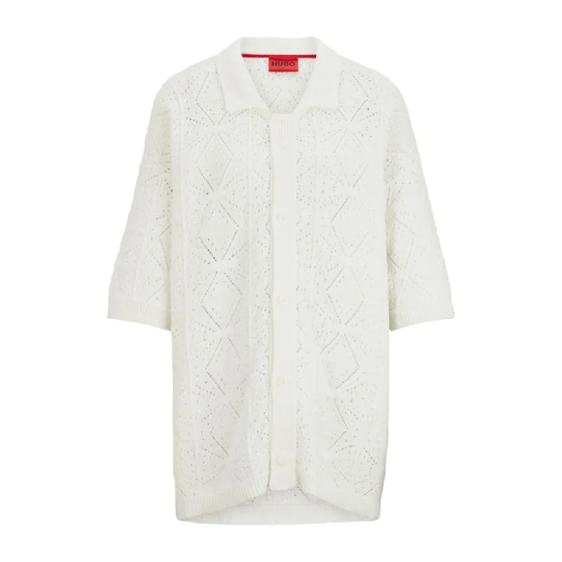 Cozy Chic Trends Relaxed-fit short-sleeved cardigan in crochet cotton