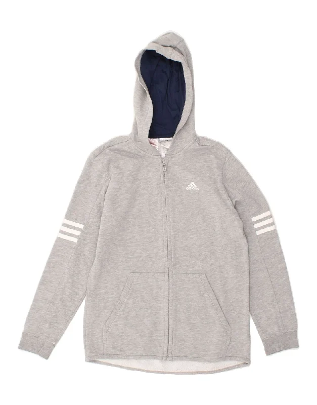Double-sided Wear ADIDAS Boys Zip Hoodie Sweater 11-12 Years Grey Cotton