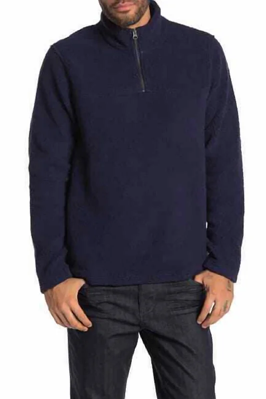 Knitted Design Teddy Faux Shearling Quarter Zip Sweater In Blue