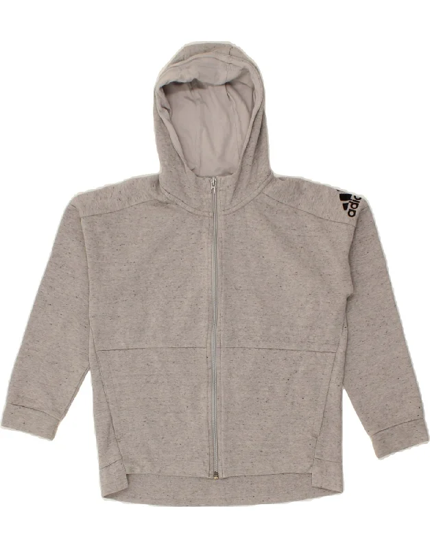 Simple Style ADIDAS Girls Zip Hoodie Sweater 12-13 Years Grey Flecked