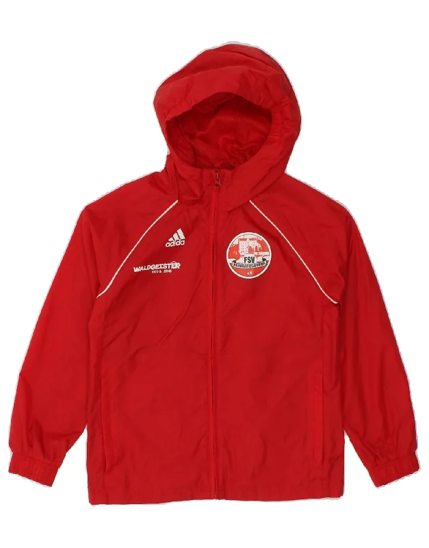 Relaxed Fit Wear ADIDAS Boys Hooded Rain Jacket 7-8 Years Red Polyester