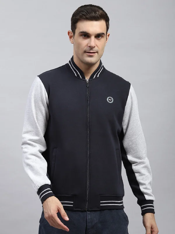 Chic Comfort Men Navy Blue Solid Mock Neck Full Sleeve Sweatshirt