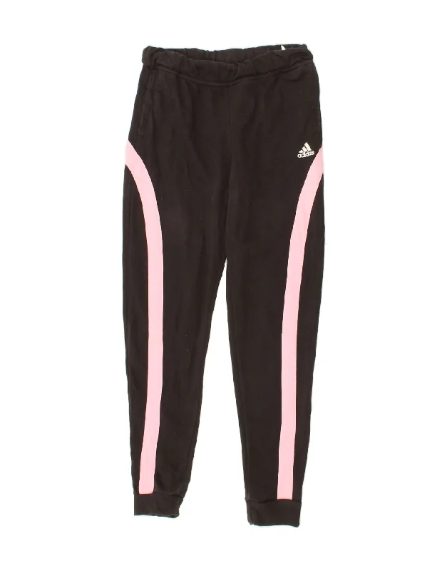 Exquisite Tailoring ADIDAS Girls Tracksuit Trousers Joggers 14-15 Years Black Striped Cotton