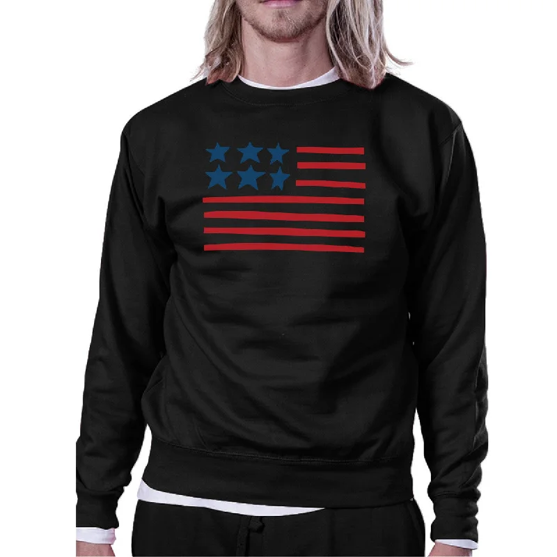 Floral Prints Unique USA Flag Sweatshirt Unisex Black Round Neck Pullover Fleece