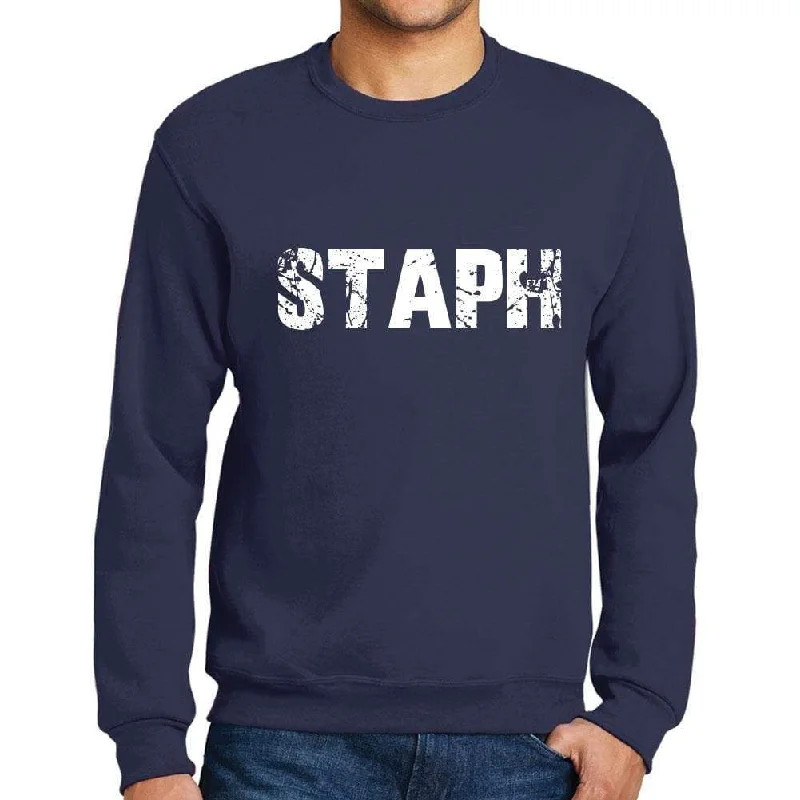 Trendy Items Men's Printed Graphic Sweatshirt Popular Words STAPH French Navy