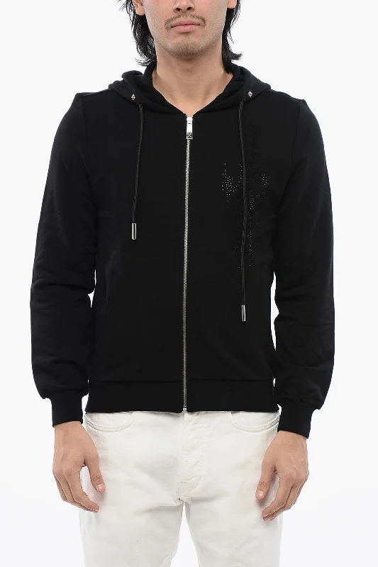 High-end Fabrics John Richmond Brushed Cotton Zipped Hoodie With Strass Tribal