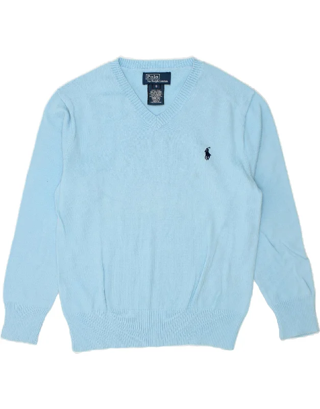 Exquisite Design POLO RALPH LAUREN Boys V-Neck Jumper Sweater 5-6 Years Blue Cotton