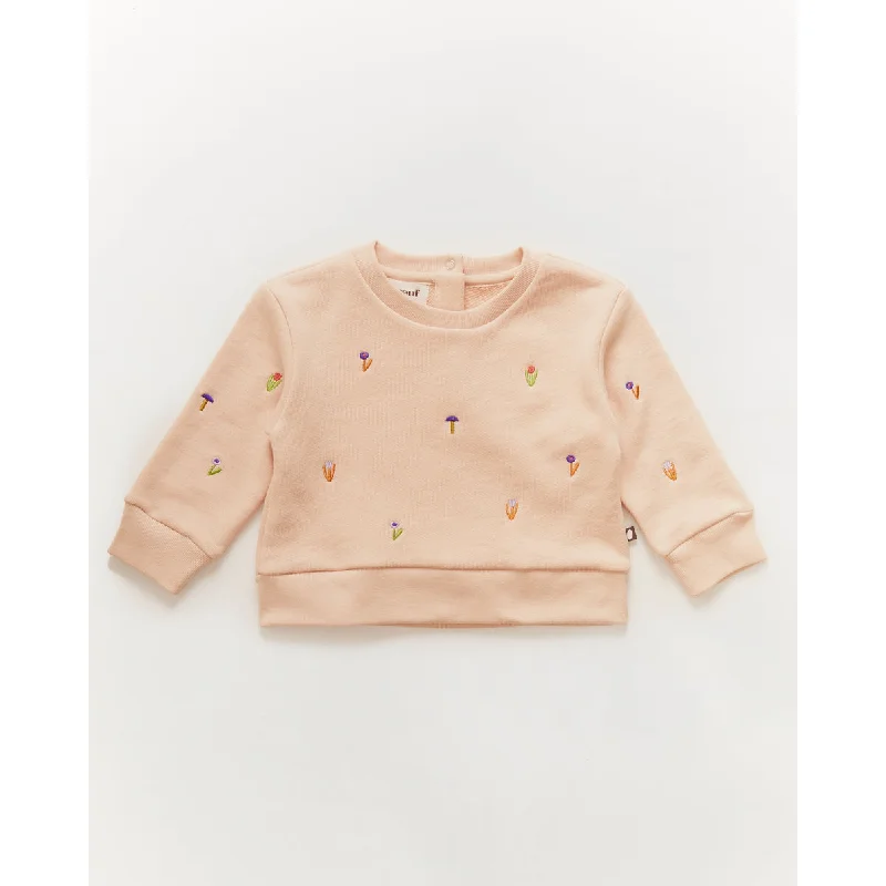 Simple Matching Oeuf Baby Embroidered Sweatshirt Silver Peony