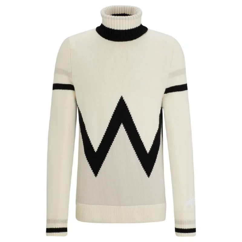 Comfortable down BOSS x Perfect Moment virgin-wool sweater with stripe intarsia
