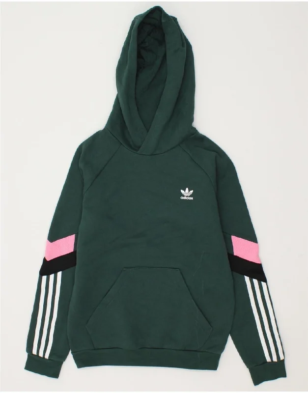 Cozy Shirts ADIDAS Girls Hoodie Jumper 11-12 Years Green Colourblock Cotton