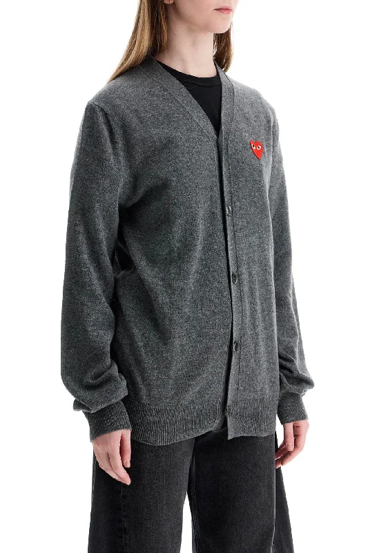 Layered Style Comme Des Garcons Play Cardigan Unisex In Lana Grigio Con Logo Cuore