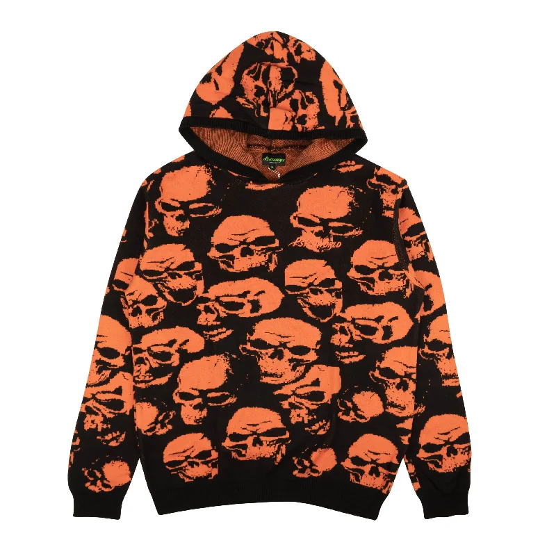 Fashionable Inner Wear Psychworld Knit Skull Hoodie - Orange