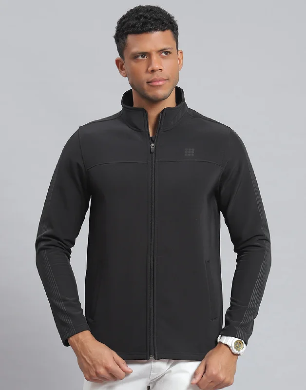 Dressing Tips Men Black Printed Stand Collar Full Sleeve Sweatshirt