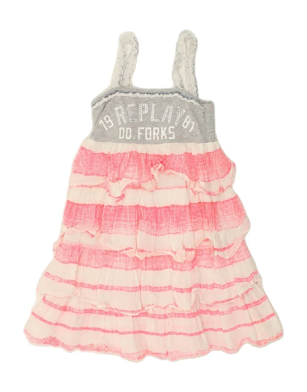 Romantic Data REPLAY Girls Sleeveless Tiered Dress 5-6 Years Pink Colourblock Cotton Romantic Data REPLAY Girls Sleeveless Tiered Dress 5-6 Years Pink Colourblock Cotton