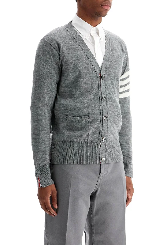 Soft Clothing Thom Browne Men's Cardigan In Pale Grey Merino Wool With 4 White Stripes