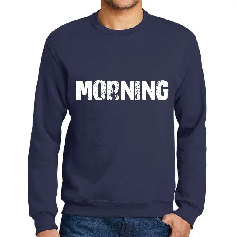 Fashion Touch Men's Printed Graphic Sweatshirt Popular Words MORNING French Navy