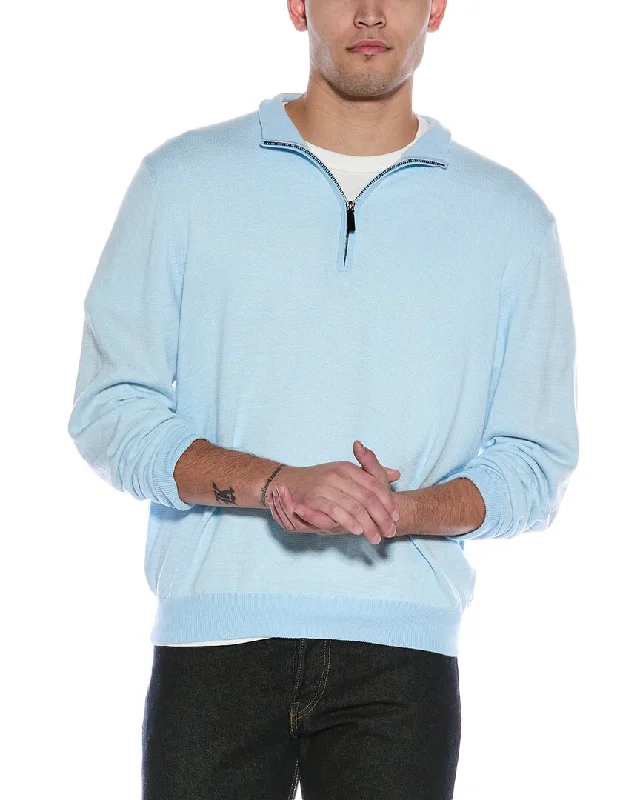 Basic Comfort Alashan Birdseye Cashmere-Blend 1/4-Zip Mock Sweater