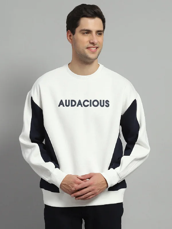 Fashion Must-have Men White Printed Round Neck Full Sleeve Sweatshirt