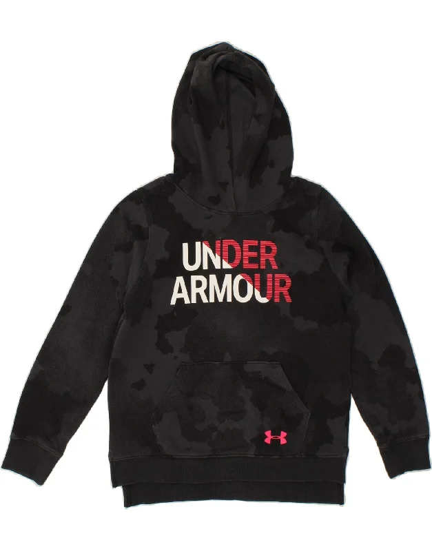 Elegant Style UNDER ARMOUR Girls Graphic Hoodie Jumper 11-12 Years Large Black