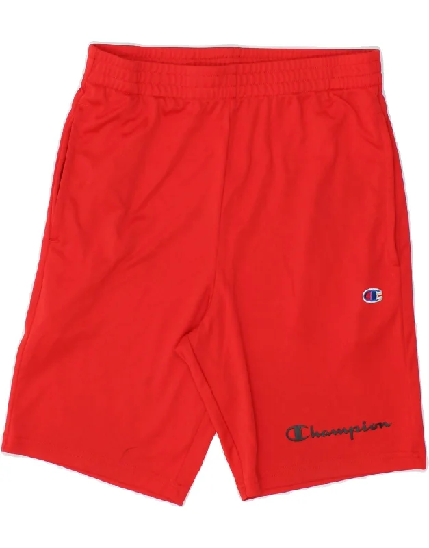 Street Fashion CHAMPION Boys Graphic Sport Shorts 11-12 Years Large Red Polyester