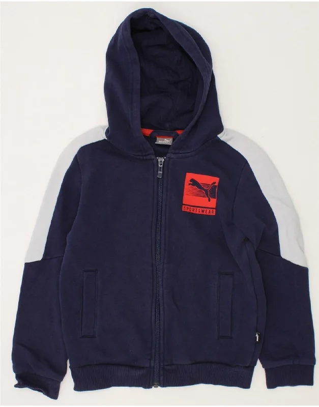 Personalized Series PUMA Boys Zip Hoodie Sweater 7-8 Years Small Navy Blue Colourblock Cotton