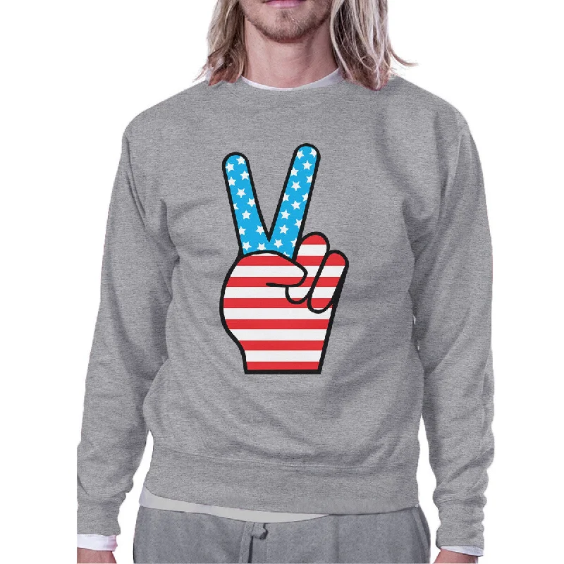 Cozy Sweaters Peace Sign American Flag Unique Design Sweatshirt For 4th Of July
