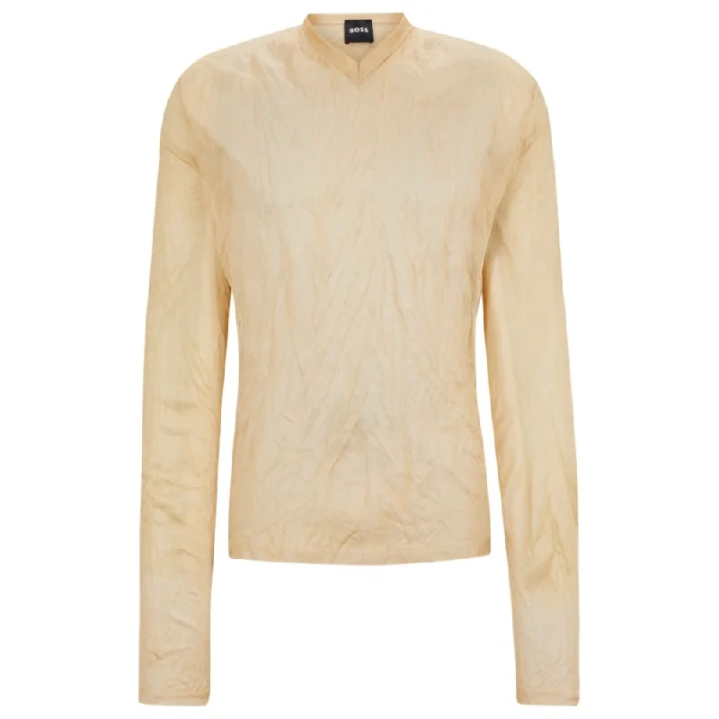 Elegant Dressing V-neck sweater in a crinkled knit with metalized fibres