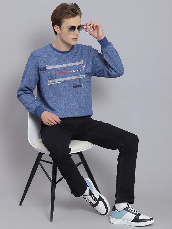 Effortless Style Men Blue Printed Round Neck Full Sleeve Sweatshirt