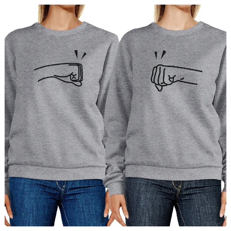 Comfortable And Cold-proof Fists Pound BFF Matching Grey Sweatshirts