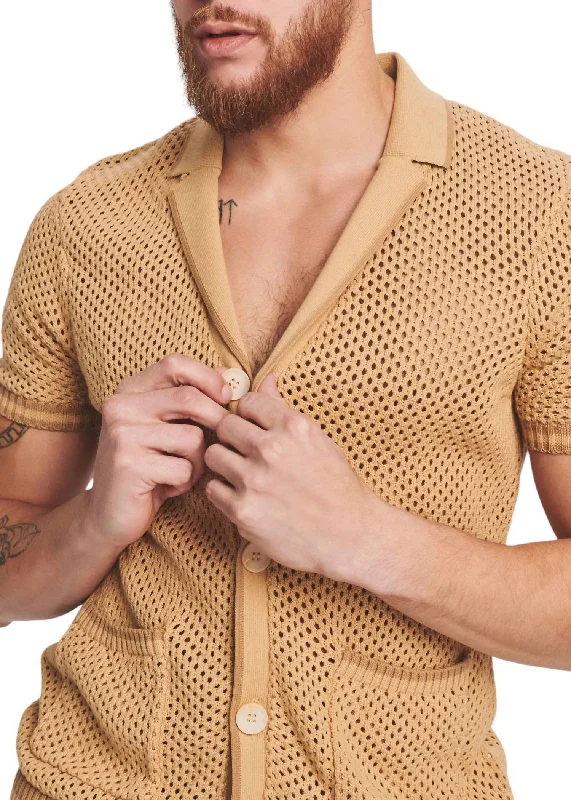 Single-shoulder Neck Design Michael Crochet Cardigan In Beige