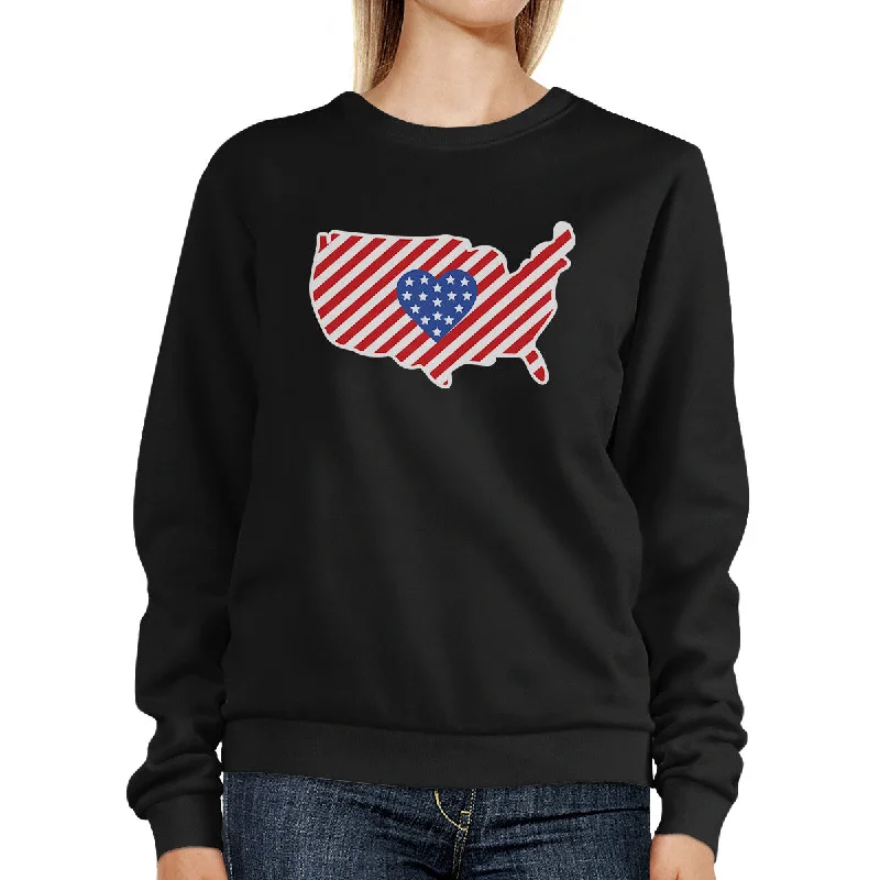 Casual Comfort Heart USA Map American Flag Unique 4 Of July Round Neck Sweatshirt