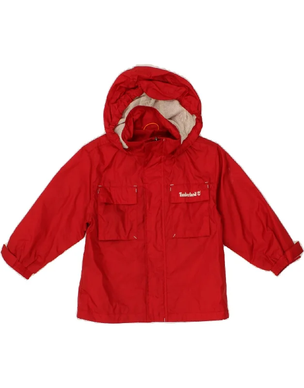 Smart Comfort TIMBERLAND Boys Hooded Graphic Rain Jacket 2-3 Years Red Polyamide