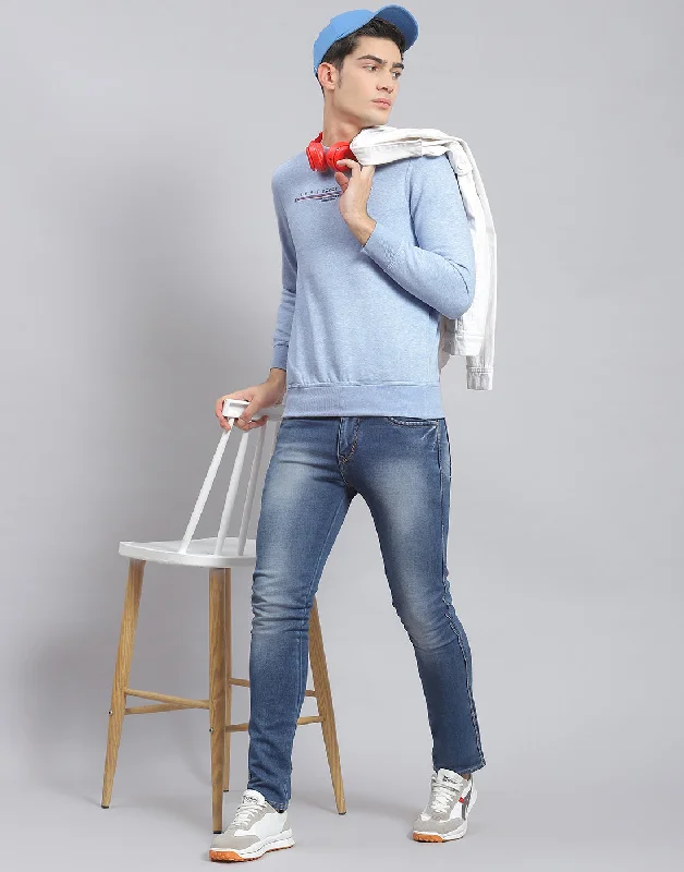 Relaxed Fashion Men Blue Solid Round Neck Full Sleeve Sweatshirt
