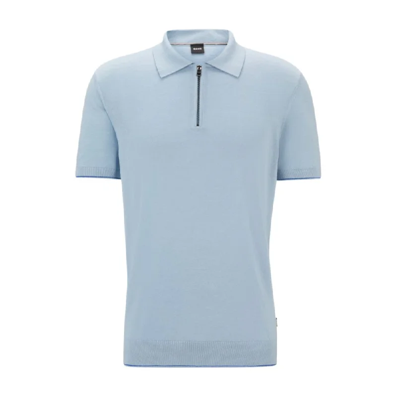 Soft Fabric Looks Zip-neck polo sweater in a linen blend